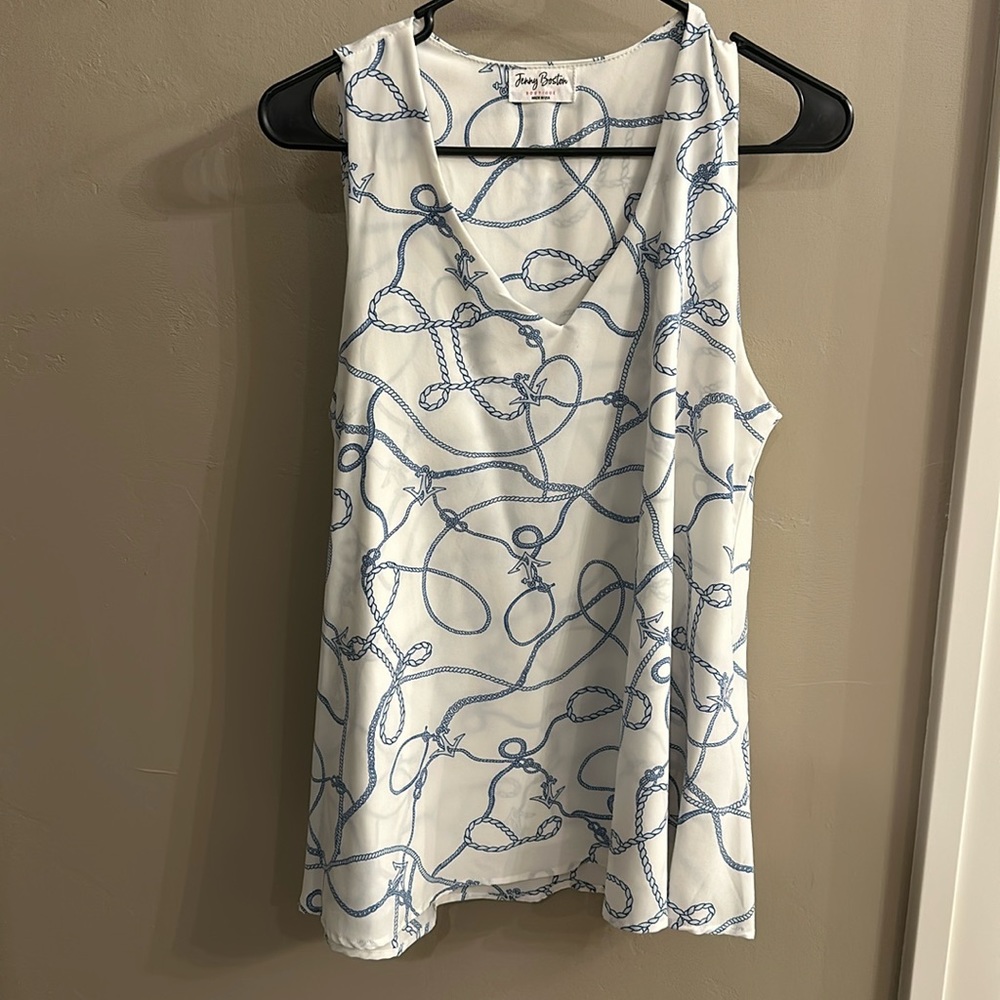Blue and white dressy nautical themed tank top
